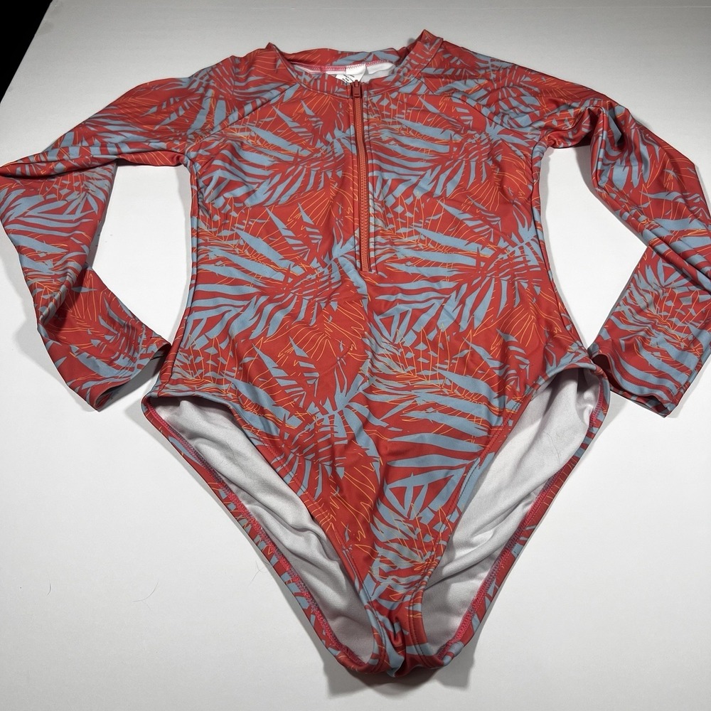 One Piece Long Sleeve Swimsuit With Half Zip Closure The Salt Life Tropic Palm - Picture 1 of 8